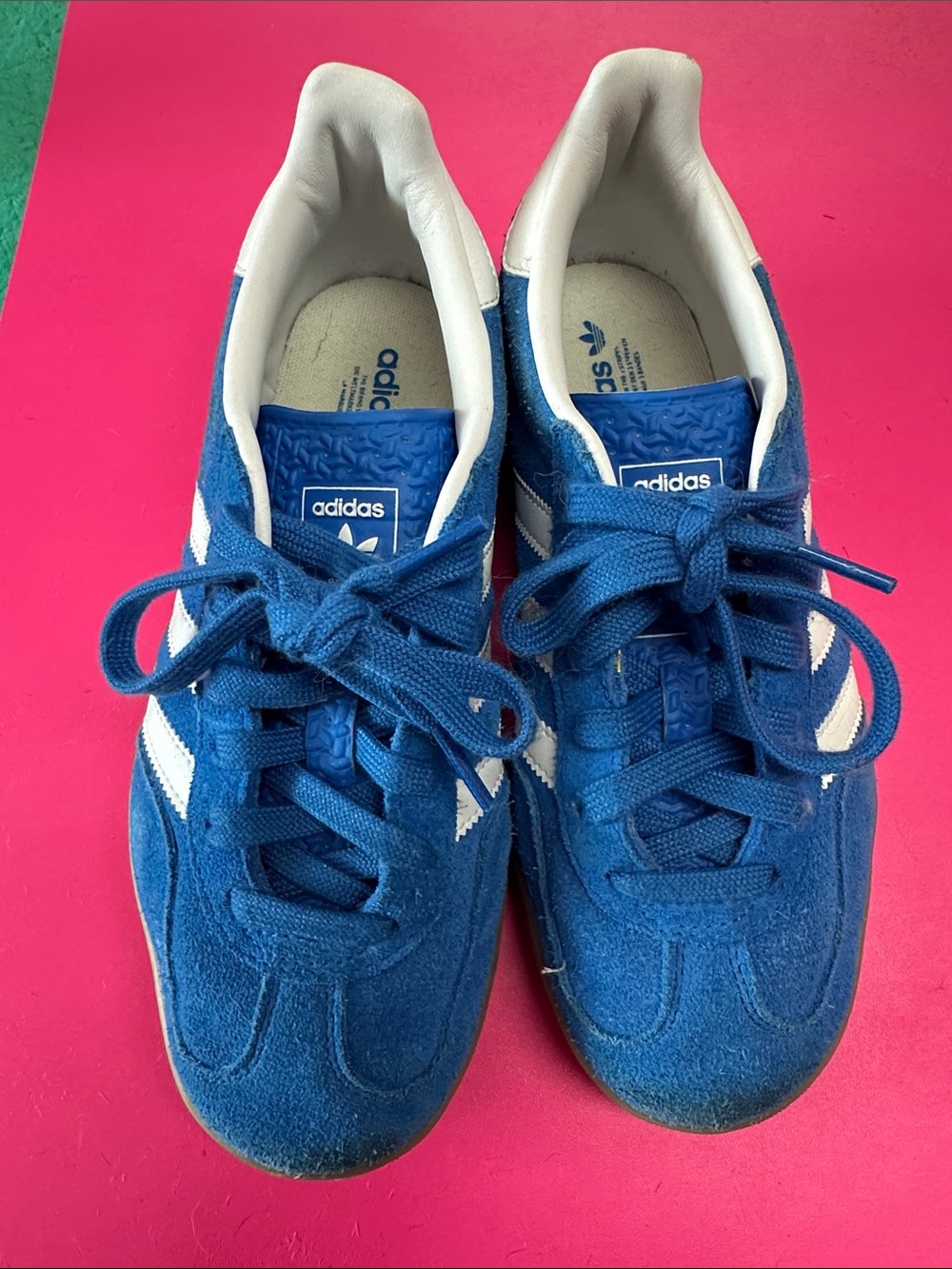 adidas Kids Blue Suede Sneakers with White Stripes